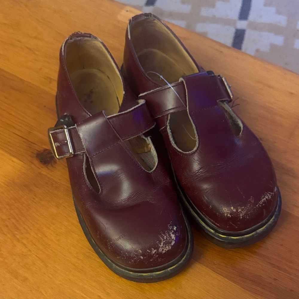 Vintage Dr. Martens MIE Burgundy Leather Mary Jane Mules